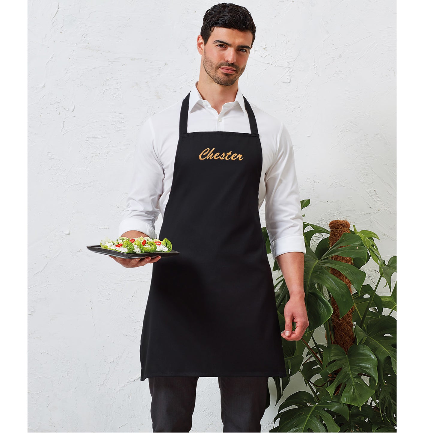 Personalised Embroidered Adult Apron customised with your Text Size