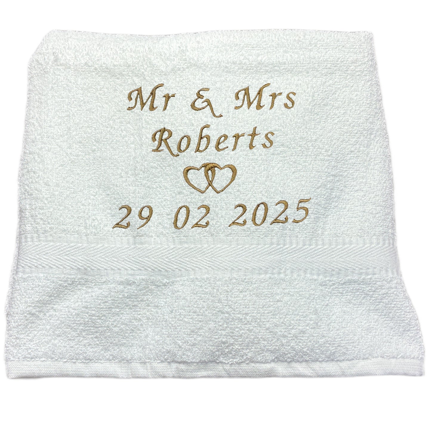 Personalised Mr & Mrs Heart Motif Wedding Hand or Bath Towel