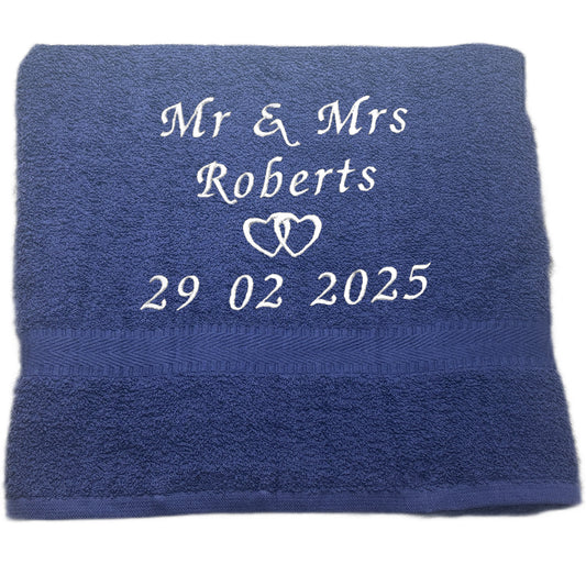 Personalised Mr & Mrs Heart Motif Wedding Hand or Bath Towel